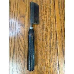 Vintage Brass Hot Comb Hair/Beard Straightener with Wooden Handle